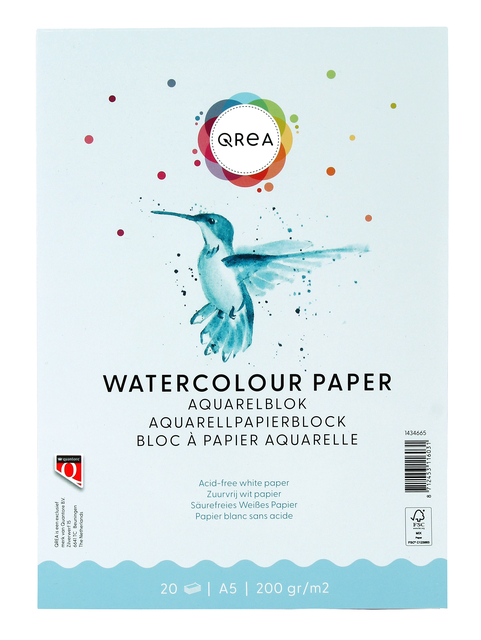 Aquarelblok Qrea A5 20vel 200gr gelijmd Aquarelblok Qrea A5 20vel 200gr gelijmd