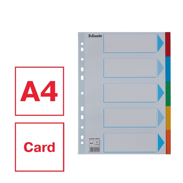 Tabbladen Esselte Standaard A4 5-delig karton 11-rings met voorblad assorti