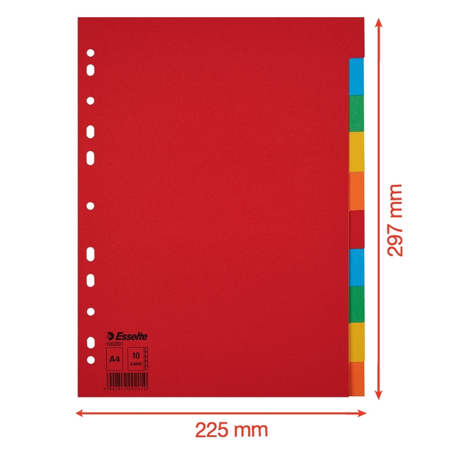 Tabbladen Esselte Economy A4 10-delig karton 11-rings assorti