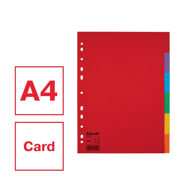 Tabbladen Esselte Economy A4 6-delig  karton 11-rings assorti