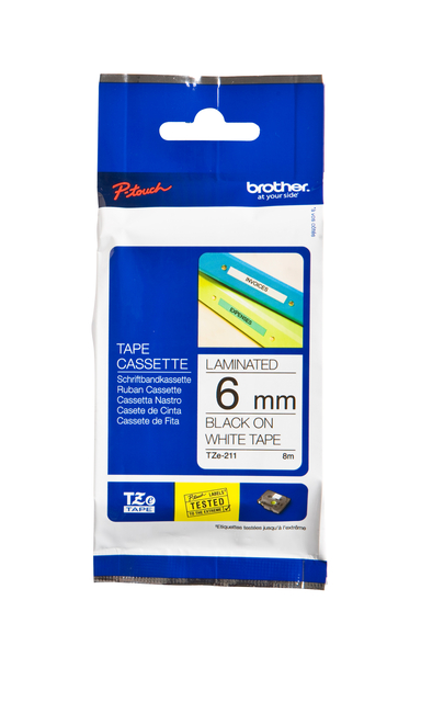 Labeltape Brother P-touch TZe-211 standaard 6mm zwart op wit Labeltape Brother P-touch TZe-211 standaard 6mm zwart op wit