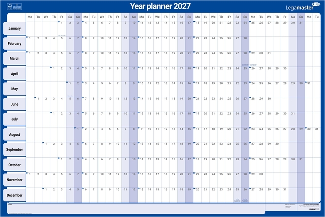 jaarkalender, agendabook, bureaukalender, legamaster, 2027 kalender