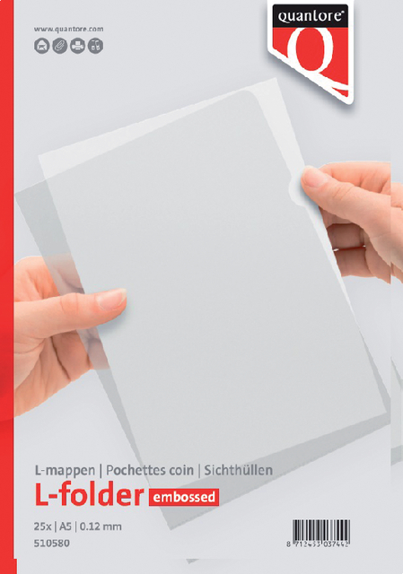 Insteekmap L-model Quantore A5 PP 0.12mm nerf 25 stuks Insteekmap L-model Quantore A5 PP 0.12mm nerf 25 stuks