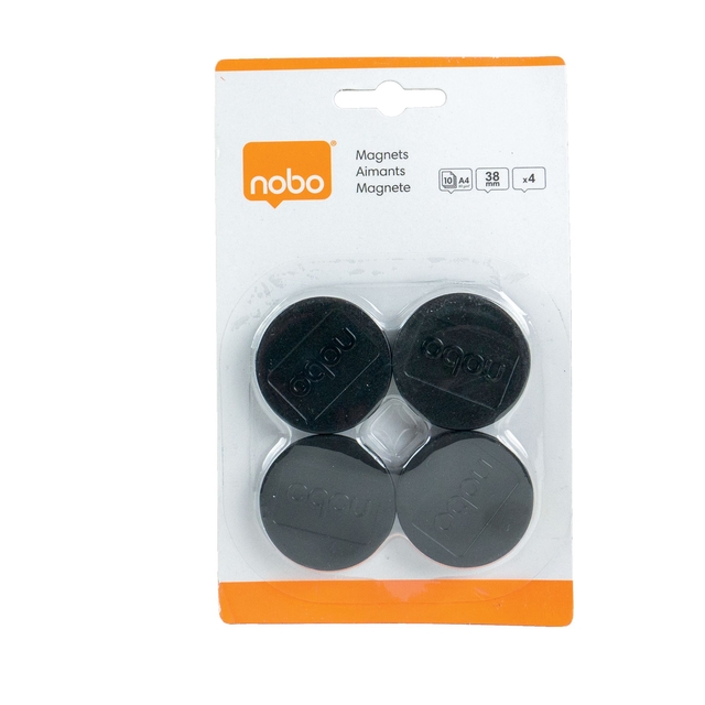Magneet Nobo 38mm zwart 4 stuks Magneet Nobo 38mm zwart 4 stuks
