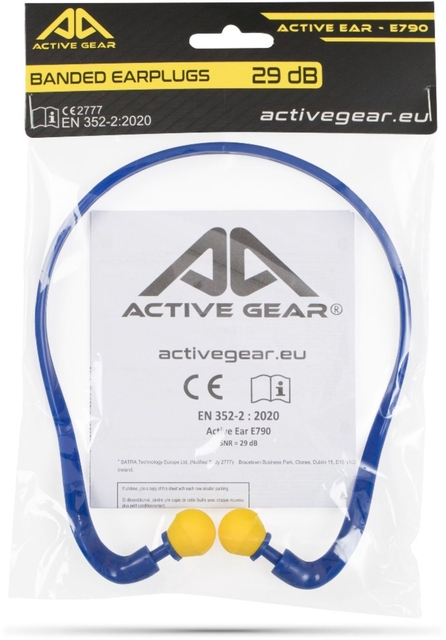 bande earplugs, oorstekers, korte kabel, blauw, gele tips