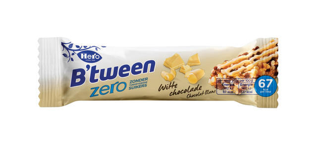 Tussendoortje Hero B'tween witte chocolade zero 6pack reep 20gr Tussendoortje Hero B'tween witte chocolade zero 6pack reep 20gr
