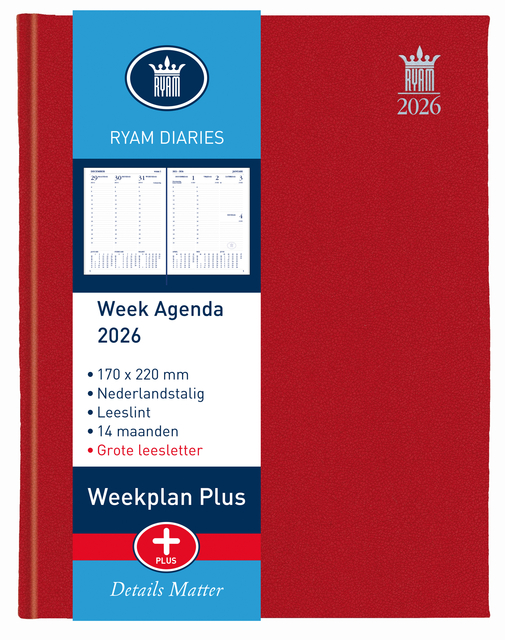 Agenda 2026 Ryam Weekplan Plus Mercury 7dagen/2pagina's rood Agenda 2026 Ryam Weekplan Plus Mercury 7dagen/2pagina's rood