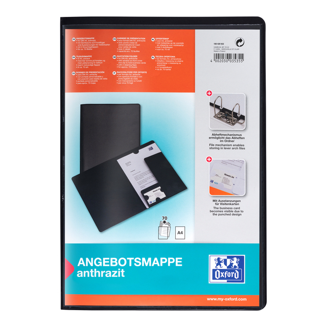 Offertemap Oxford A4 met insteektas 2 kleppen 0.5mm PP zwart Offertemap Oxford A4 met insteektas 2 kleppen 0.5mm PP zwart