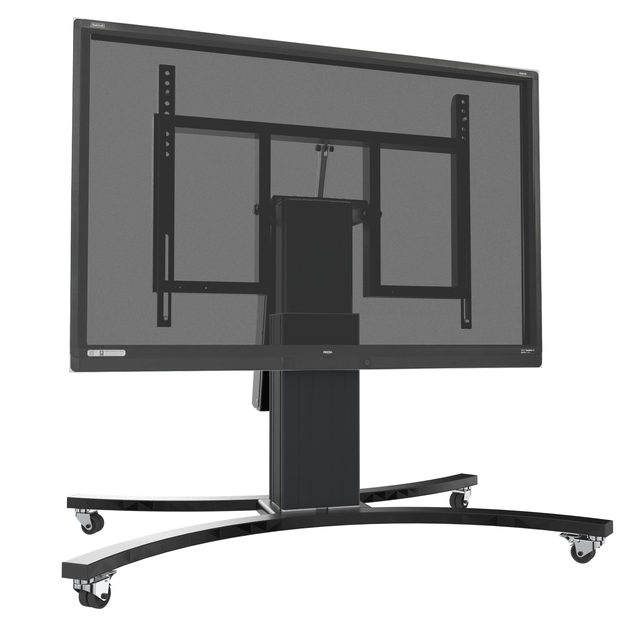 Elektrisch in hoogte verstelbare en kantelbare tv-trolley, verrijdbare monitorstandaard, slag 28 cm