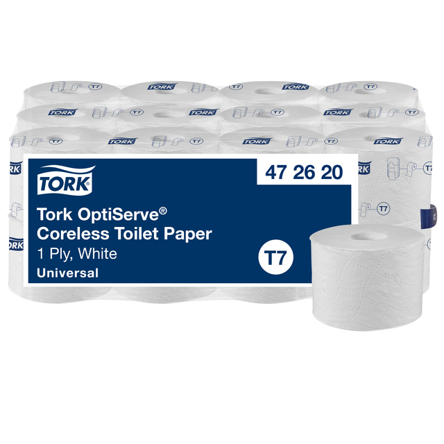 Toiletpapier Tork T7 Universal OptiServe Coreless 1-laags 144m wit 472620 Toiletpapier Tork T7 Universal OptiServe Coreless 1-laags 144m wit 472620