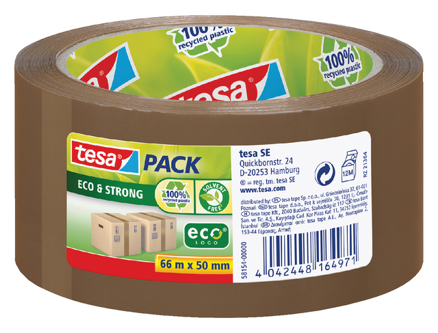 Verpakkingstape tesapack® Eco & Strong 66mx50mm bruin Verpakkingstape tesapack® Eco & Strong 66mx50mm bruin