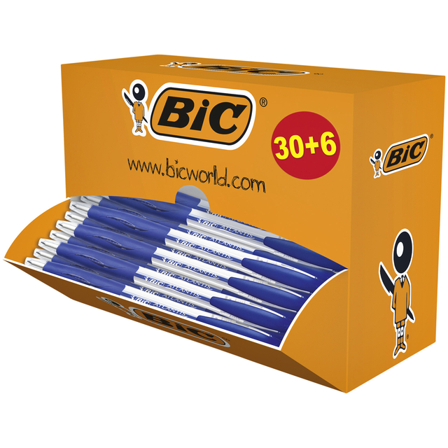 Balpen Bic Atlantis classic grip clic M blauw valuepack 30+6 gratis Balpen Bic Atlantis classic grip clic M blauw valuepack 30+6 gratis