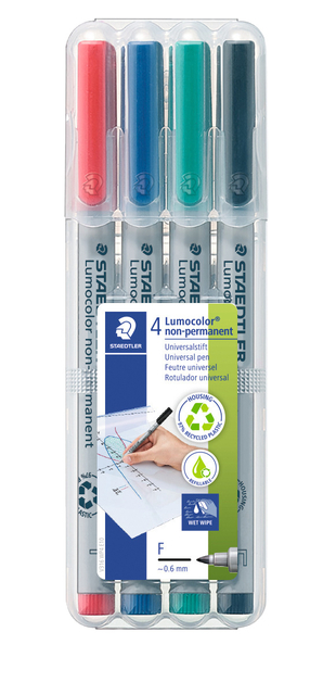 Viltstift Staedtler Lumocolor 316 non permanent F set à 4 stuks assorti Viltstift Staedtler Lumocolor 316 non permanent F set à 4 stuks assorti