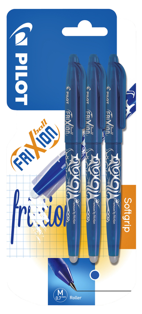 Rollerpen PILOT friXion medium blauw blister à 3 stuks Rollerpen PILOT friXion medium blauw blister à 3 stuks