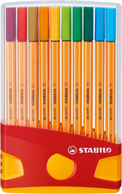 Fineliner STABILO point 88 ColorParade rollerset geel/rood F ass 20st Fineliner STABILO point 88 ColorParade rollerset geel/rood F ass 20st