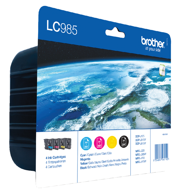 Inktcartridge Brother LC-985VALBP zwart + 3 kleuren Inktcartridge Brother LC-985VALBP zwart + 3 kleuren