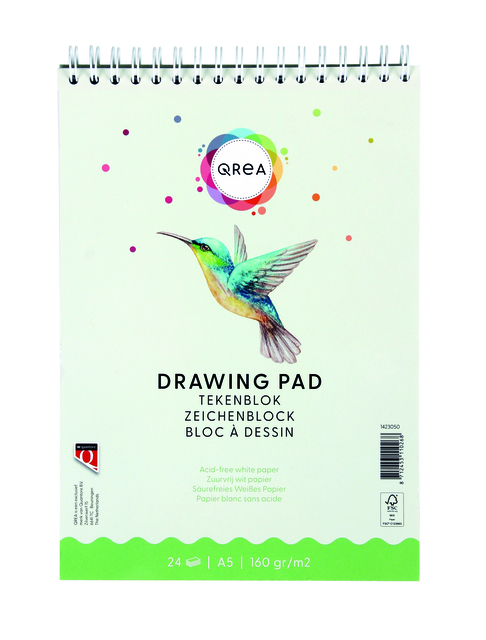 Tekenblok Qrea A5 24 vel 160gr spiraal Tekenblok Qrea A5 24 vel 160gr spiraal