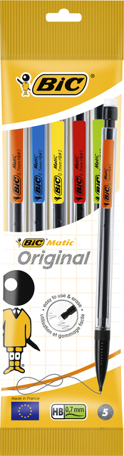 Vulpotlood Bic Matic Original HB 0.7mm assorti zak à 5 stuks Vulpotlood Bic Matic Original HB 0.7mm assorti zak à 5 stuks
