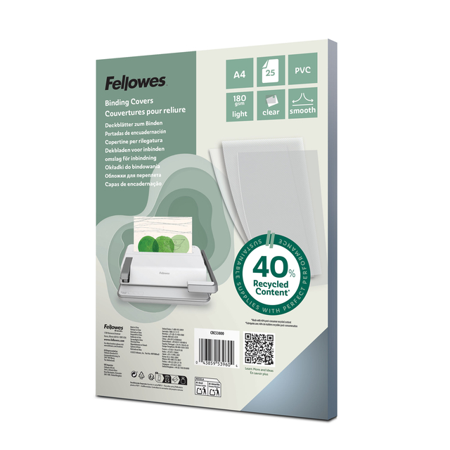 Voorblad Fellowes A4 PVC 180micron recycled 25 stuks