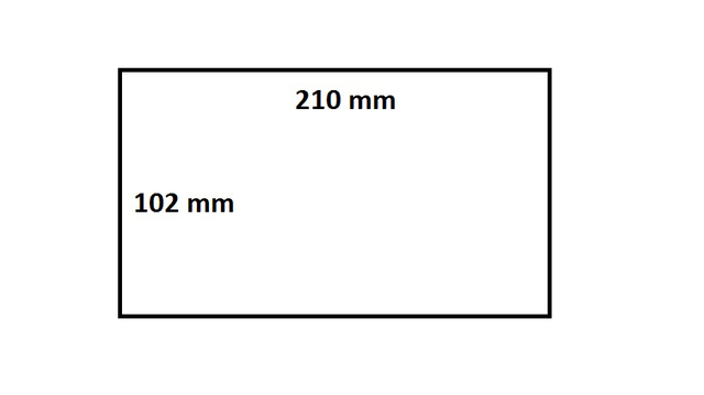 rechthoekige afmeting, 210 mm x 102 mm, afdruk, plaat, afmeting