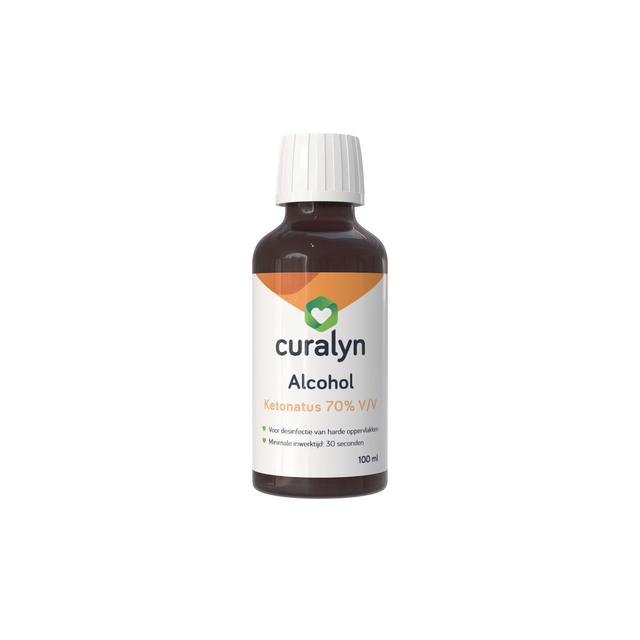 alcohol, disinfectant, oplossing, bruine fles, label