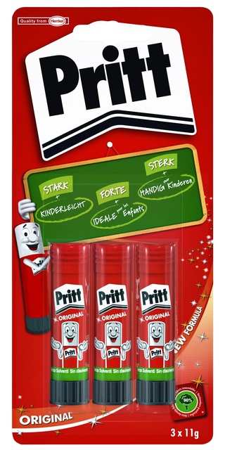 Lijmstift Pritt Stick Original 11gr blister à 3 stuks Lijmstift Pritt Stick Original 11gr blister à 3 stuks