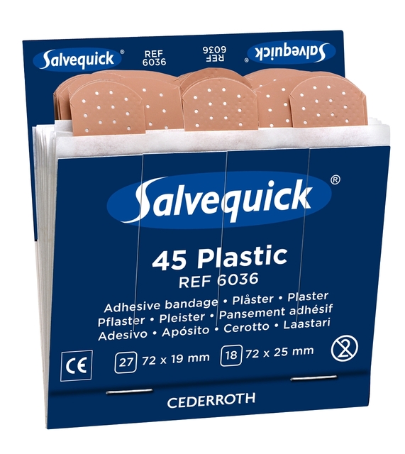 Pleisters Salvequick navulling plastic 6x 45 stuks Pleisters Salvequick navulling plastic 6x 45 stuks