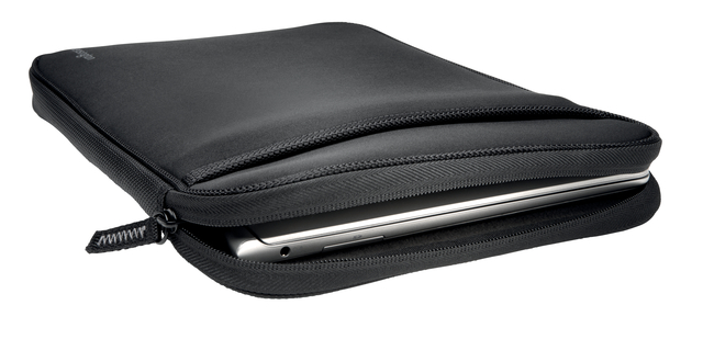 laptop sleeve, neoprene case, black, zipper, compact size