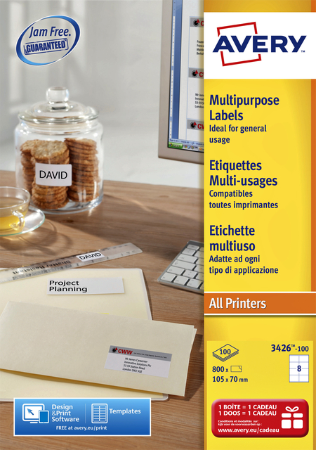 Etiket Avery L4745REV-25 96x63.5mm wit 200 etiketten Etiket Avery L4745REV-25 96x63.5mm wit 200 etiketten