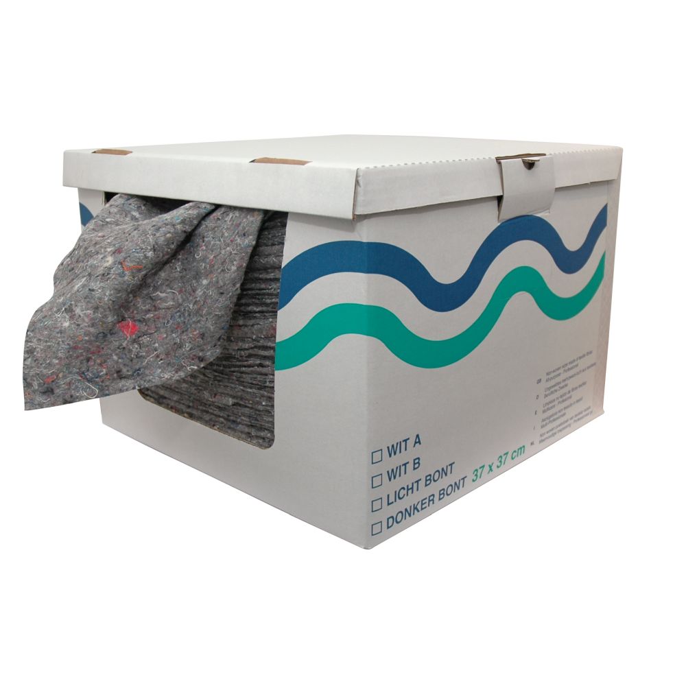 Euro poetsdoek 37x37cm donkerbont wegwerp doos 5 kg.