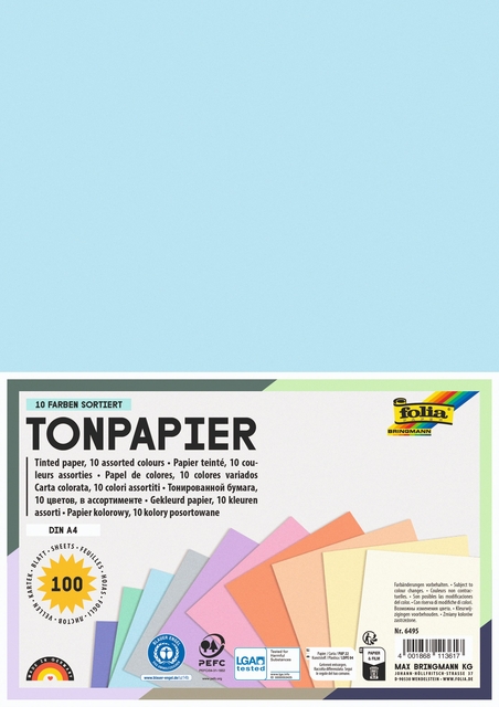 Knutselpapier Folia A4 100vel 10 pastelkleuren