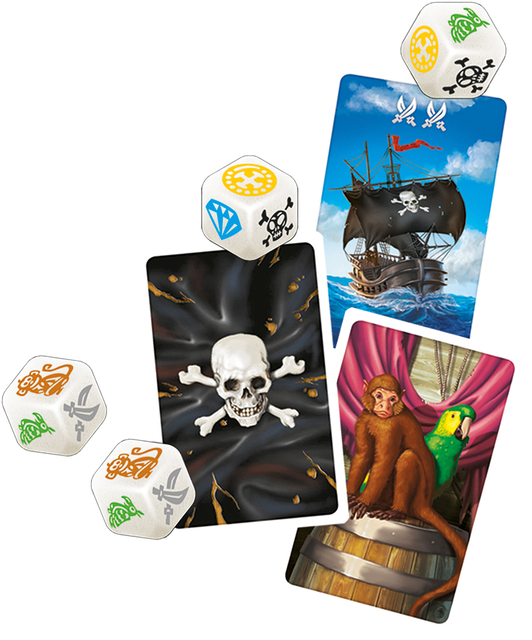 pirate theme, skull, ship, card game, dice