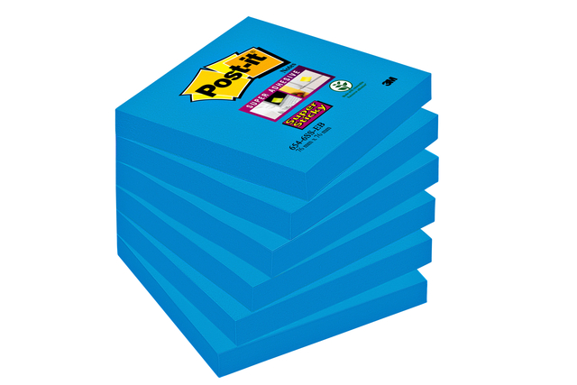 Memoblok Post-it 654 Super Sticky 76x76mm blauw 90 vel Memoblok Post-it 654 Super Sticky 76x76mm blauw 90 vel