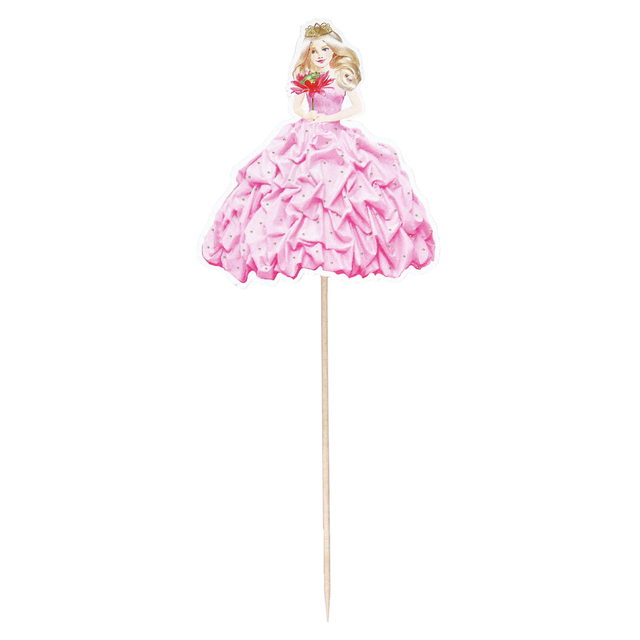 jurk-prinses, pink-roze, cake-topper, houten-stok, feestdecoratie