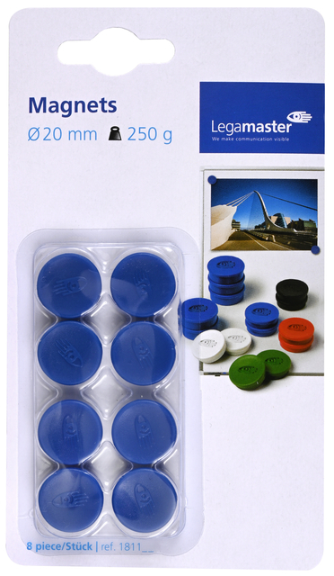 Magneet Legamaster 20mm 250gr blauw 8 stuks Magneet Legamaster 20mm 250gr blauw 8 stuks