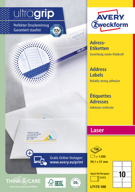 Etiket Avery L7173-100 99.1x57mm wit 1000 etiketten