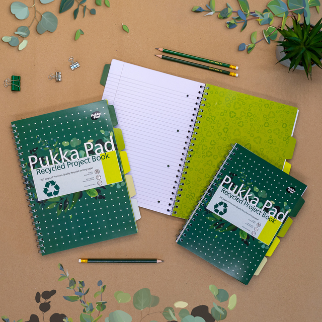 Projectboek Pukka Pad Recycled A4 lijn 5-tabs 4-gaats 200 pagina's 80gr groen