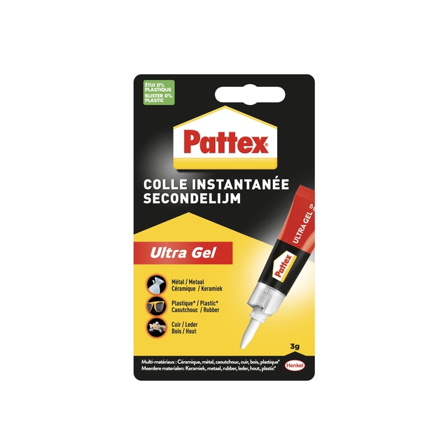 Secondelijm Pattex Ultra GEL tube 3 gram op blister Secondelijm Pattex Ultra GEL tube 3 gram op blister