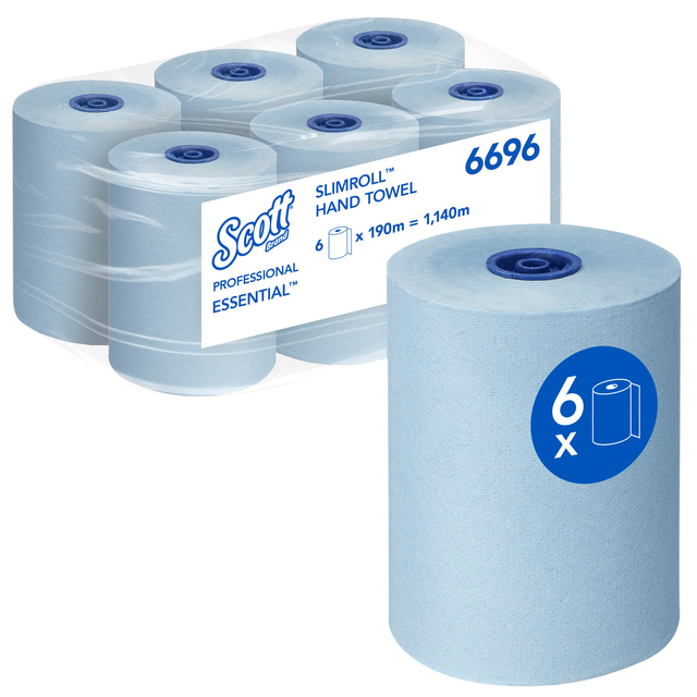 Handdoekrol Scott Essential Slimroll 1-laags 190m blauw 6696 Handdoekrol Scott Essential Slimroll 1-laags 190m blauw 6696