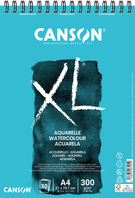 Aquarelblok Canson XL A4 30 vel 300gr spiraal
