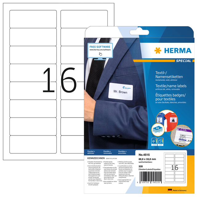 Naambadge etiket HERMA 4515 88.9x33.8mm wit Naambadge etiket HERMA 4515 88.9x33.8mm wit