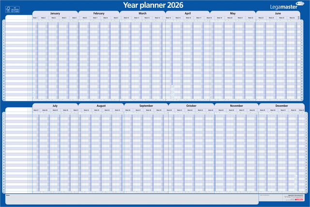 Projectplanner 2026 Legamaster 90x60cm horizontaal gelamineerd Engelstalig Projectplanner 2026 Legamaster 90x60cm horizontaal gelamineerd Engelstalig