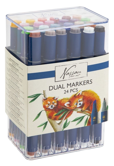 Alcoholmarkers Nassau Arts duopunt set à 24 kleuren Alcoholmarkers Nassau Arts duopunt set à 24 kleuren