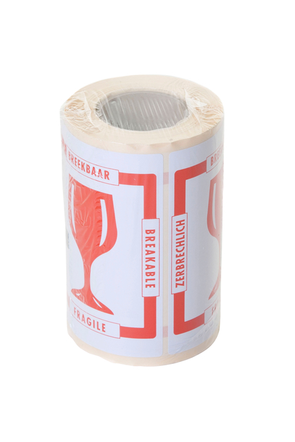 Waarschuwingsetiket IEZZY breekbaar 80mmx100m rood 250 stuks Waarschuwingsetiket IEZZY breekbaar 80mmx100m rood 250 stuks