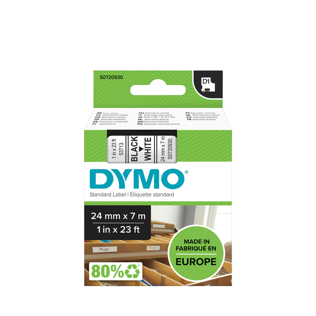 Labeltape Dymo LabelManager D1 polyester 24mm zwart op wit Labeltape Dymo LabelManager D1 polyester 24mm zwart op wit