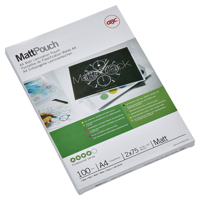 Lamineerhoes GBC A4 2x75micron mat 100 stuks Lamineerhoes GBC A4 2x75micron mat 100 stuks