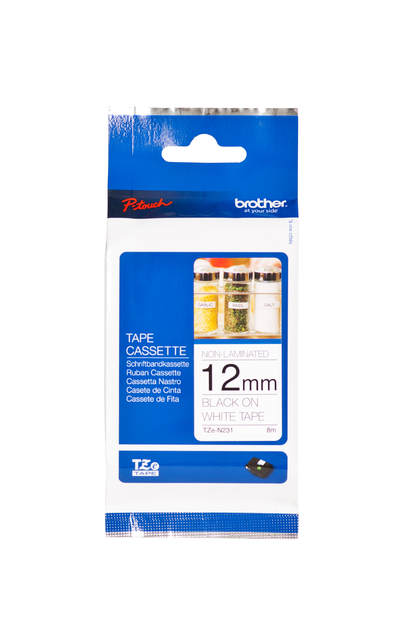 Labeltape Brother P-touch TZe-N231 ongelamineerd 12mm zwart op wit Labeltape Brother P-touch TZe-N231 ongelamineerd 12mm zwart op wit