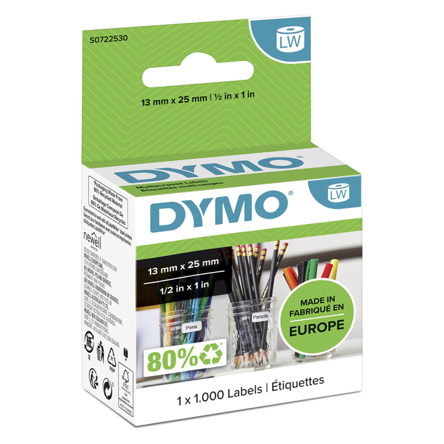 Etiket Dymo LabelWriter multifunctioneel 13x25mm 1 rol á 1000 stuks wit Etiket Dymo LabelWriter multifunctioneel 13x25mm 1 rol á 1000 stuks wit