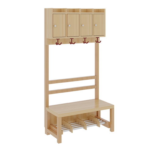 Complete kleerkast met planken en deuren - open steun in massief beukenhout, aluminium rooster met vakken, D: 39 cm