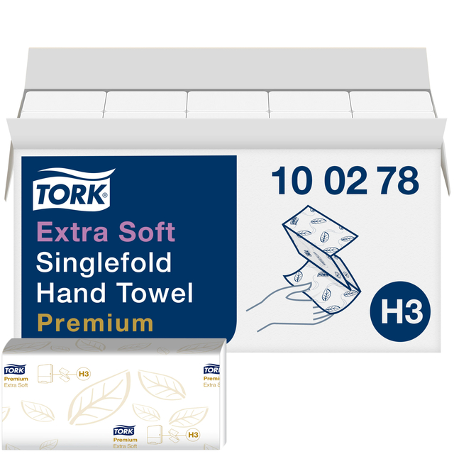 Handdoek Tork H3 Premium singlefold 2-laags 226x230mm 15x200 vel wit 100278 Handdoek Tork H3 Premium singlefold 2-laags 226x230mm 15x200 vel wit 100278